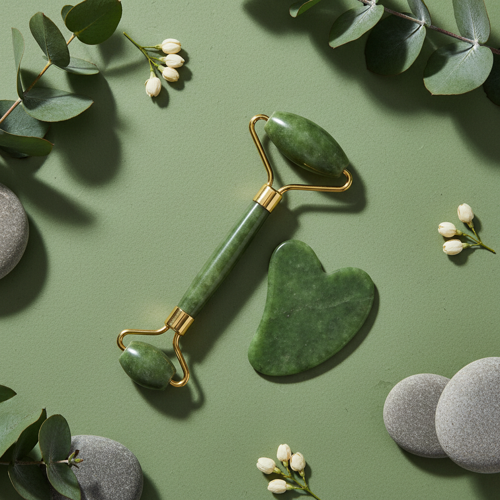 Kit Gua Sha et Rouleau de Jade - Flat lay